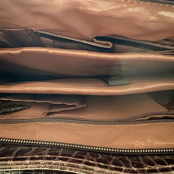 JM New York Luxury Tote Dark Brown Croc Pattern Lap Top Safe Large 16x12x5.5 New - Picture 10 of 10